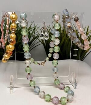 Pastel Beaded Jewelry Lot Necklace Bracelet Earrings | Boho Artisan Style Beads